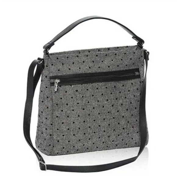 Thirty-One Everything Crossbody Black Tweed Polka Dot - Picture 1 of 16